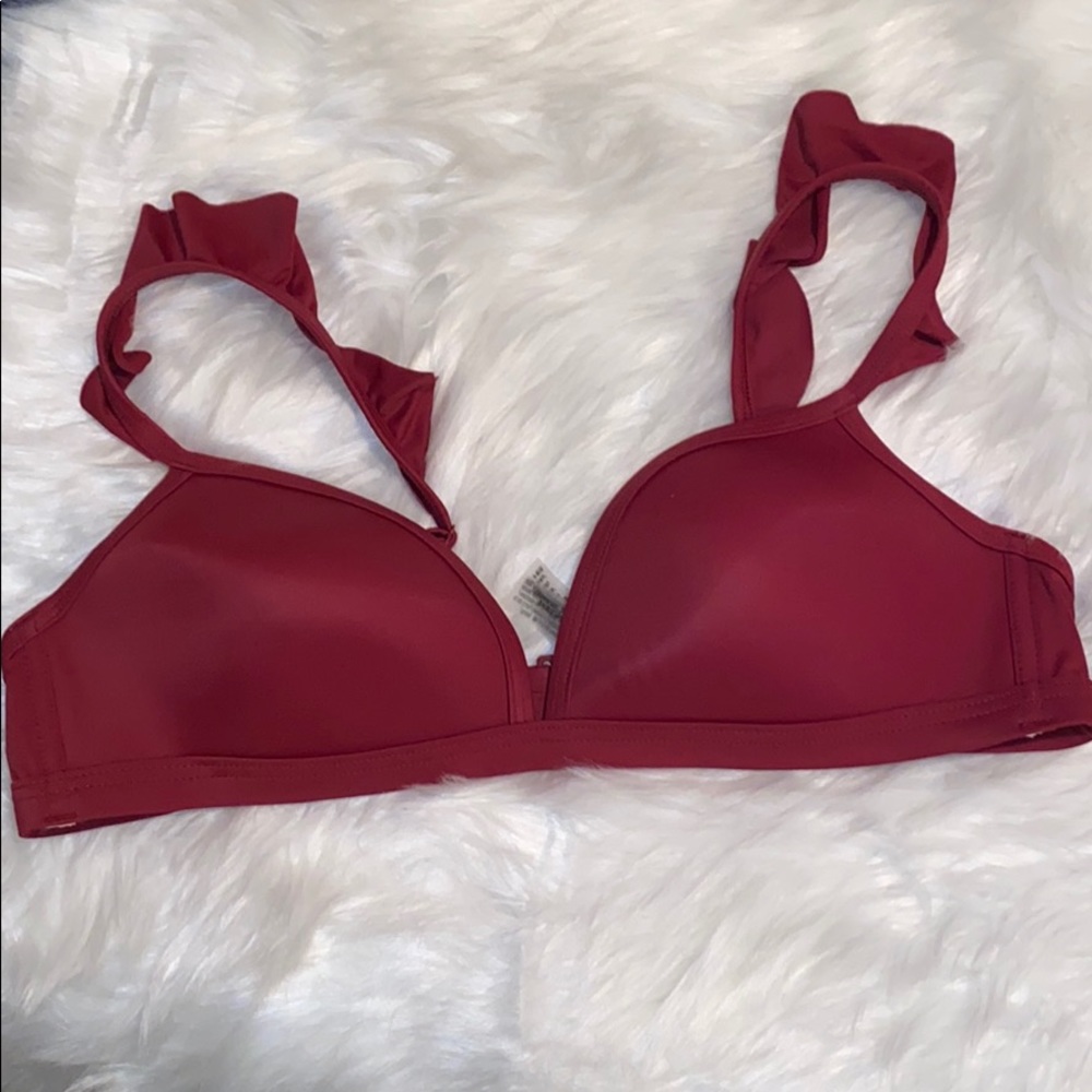 PINK Ruffle Trim Plunge Bikini Top